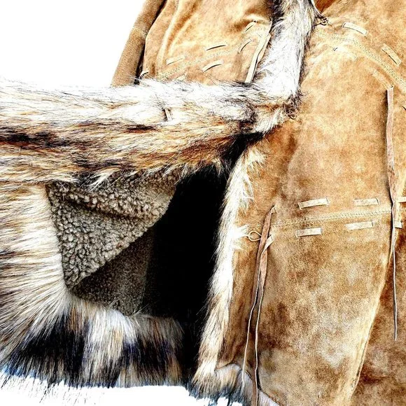 Vintage Y2K 90s Suede Coat L XL Penny Lane XOXO Faux Fur Collar - Picture 9 of 12
